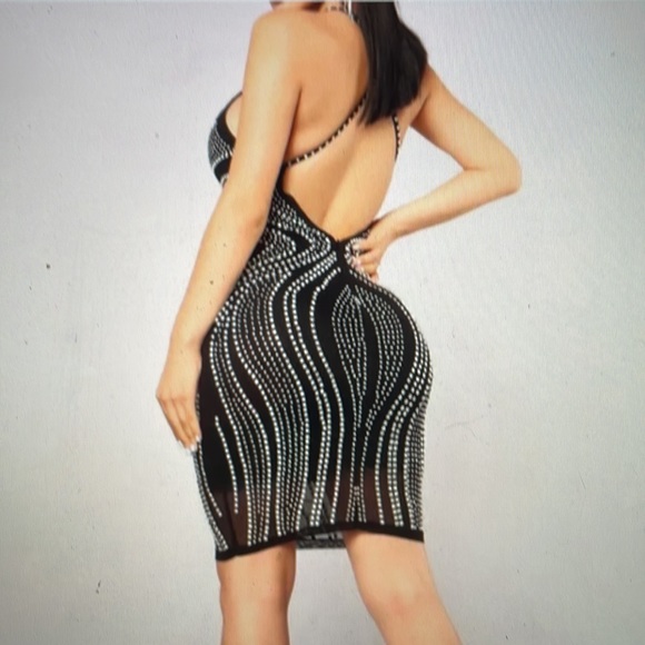 Black mesh rhinestone mini dress BRAND NEW - Picture 3 of 4